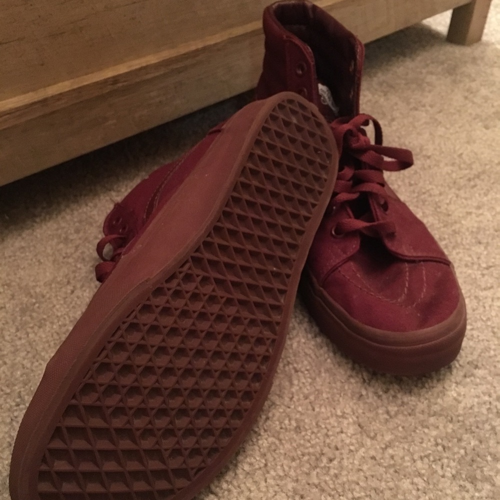 Burgundy, Canvas Sk8-Hi Vans with laces, EUC